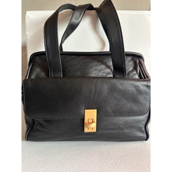 Samsonite Travel Bag Black Leather Long Shoulder Strap Front Turn Lock Pocket - Picture 1 of 9